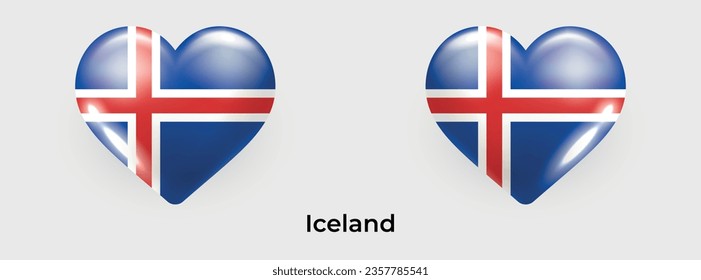 Iceland flag realistic glas heart icon vector illustration