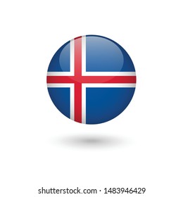 Iceland flag - round glossy button, Vector image and icon