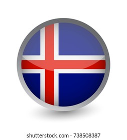 Iceland Flag Round Glossy Icon. Vector illustration.