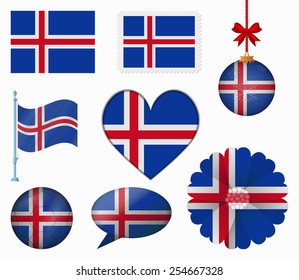 Iceland flag set of 8 items vector