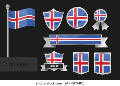 Island Flagge gesetzt. Kollektion der nationalen Embleme Islands. Flaches Design der Flaggen Kollektion.