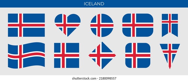 Iceland flag set. Vector illustration isolated on white background