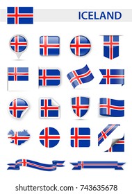 Iceland Flag Set - Vector Illustration