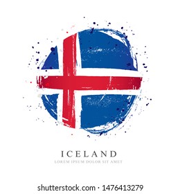 Iceland flag in the shape of a big circle. Vector illustration on a white background. Brush strokes are drawn by hand. Independence Day.