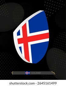 Iceland Flag Shield icon in 3D on Dark Modern Abstract Rugby Background. Perfect for sports events, heritage themes, national celebrations, and patriotic designs.