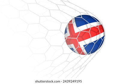 Iceland flag soccer ball in net. Vector sport illustration.
