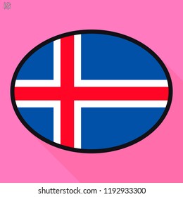 Iceland flag speech bubble, social media communication sign, flat business oval icon.