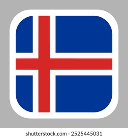 Iceland flag square flat vector with rounded corners and white border, vector illustration