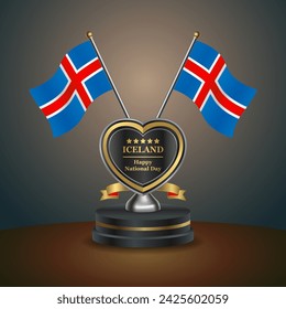 Iceland flag in a stand on table. Vector Illustration