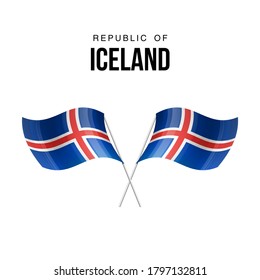Iceland flag state symbol isolated on background national banner. Greeting card National Independence Day of the Republic of Iceland. Illustration banner with realistic state flag.