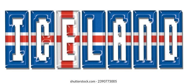 ICELAND flag text font, 3D ICELAND flag colorful background, ICELAND flag vector illustration