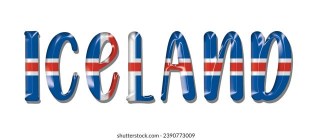 ICELAND flag text font, 3D ICELAND flag colorful background, ICELAND flag vector illustration