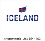 ICELAND flag Typography with ribbon flag on a white background, Vector design of ICELAND flag typography, Ribbon Flag of ICELAND, National Day Design, ICELAND Day design