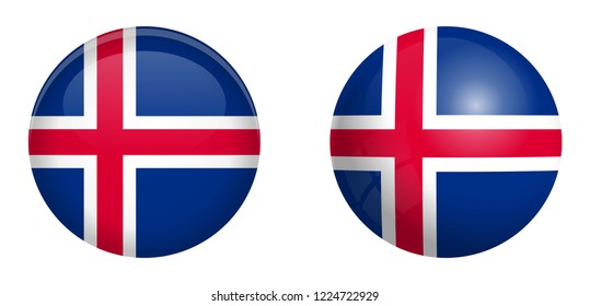 Iceland flag under 3d dome button and on glossy sphere / ball.
