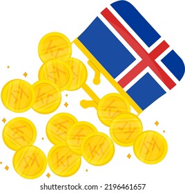 Isländische Flagge, handgezeichnet, icelandische Krone, handgezeichnet