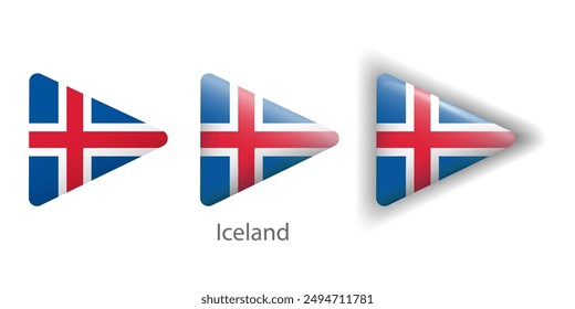 Iceland flag vector icons set in the shape of rounded triangle