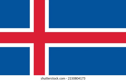 Iceland flag vector. the official coat of arms of the country with the right three colors, namely Dark Blue, Red and white.