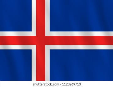 Iceland flag with waving effect, official proportion.