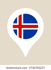 Bandera de Islandia dentro de un pin de ubicación de mapa, un ícono de Vector moderno que representa un destino turístico nacional..
