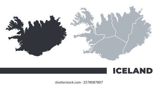 Iceland flat and border outline vector maps