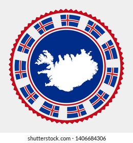 Iceland flat stamp. Round logo with map and flag of Iceland. Vector illustration.