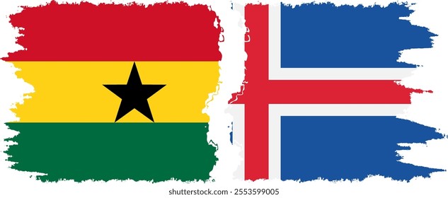 Iceland and Ghana grunge flags connection, vector