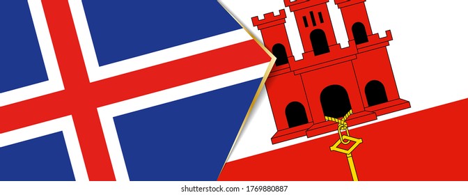 Die Flaggen von Island und Gibraltar, zwei Vektorflaggen Symbol für Beziehung oder Konfrontation.