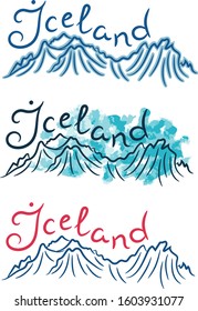 Iceland glacier iceberg mountains sketch with watercolor and felt-tip pen grunge vector illustration
