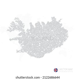Island, graue Karte einzeln auf weißem Hintergrund mit abstrakter Maschenweite und Punktwaage. Vektorgrafik eps10