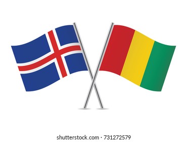 Iceland and Guinea flags.Vector illustration.
