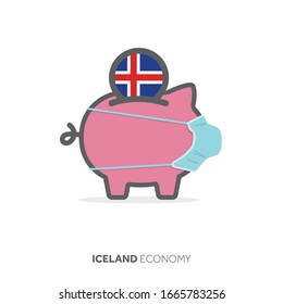 Iceland healthcare savings. Piggy bank with medical face mask