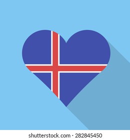 Iceland  heart flag flat style with long shadow. Patriotic design. Vector EPS10