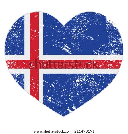 Iceland heart retro flag  