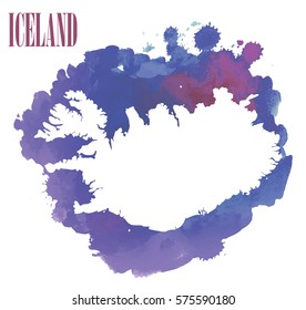 Iceland. High detailed vector maps. Spray watercolor paint.