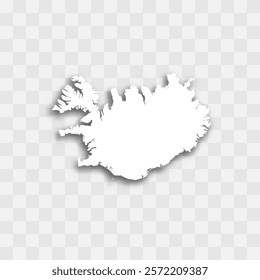 Iceland high detailed vector representation of country silhouette. White color on transparent background with dropped shadow. For educational, decorative, or informational use.