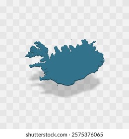 Iceland high detailed vector representation of country silhouette. 3D map on transparent background with dropped shadow. For educational, decorative, or informational use.