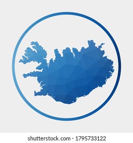 Iceland icon. Polygonal map of the country in a gradient ring. Round low poly Iceland sign. Vector illustration.