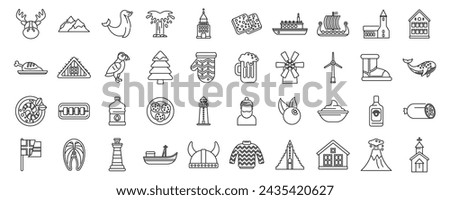 Iceland icons set outline vector. North island polar. Tourist adventure country