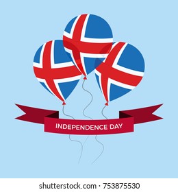 Iceland Independence Day Greeting Card. Flying Flat Balloons In National Colors of Iceland. Independence Day Vector Background.