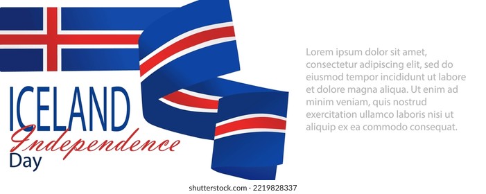 Iceland independence day horizontal background vector illustration. Banner design with national symbol in official colors with copy space for text. National holiday 1st December and 17th June
