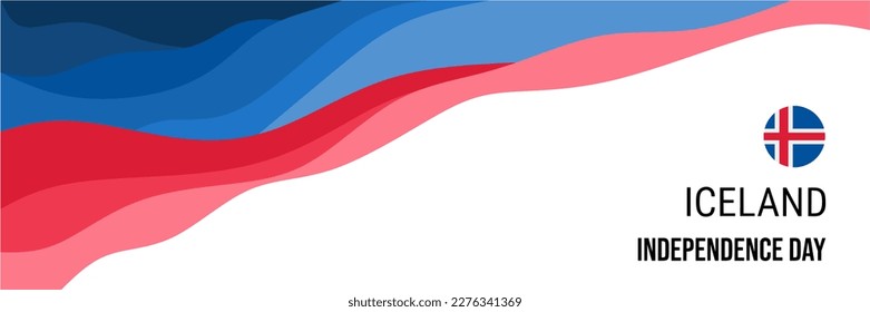 Iceland independence day or national day banner vector design. Abstract background with wave and geometric in retro style. Iceland national flag. June 17th.