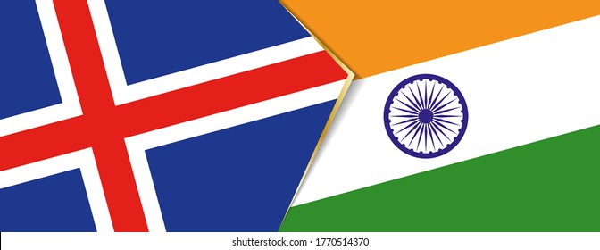 Iceland and India flags, two vector flags symbol of relationship or confrontation.