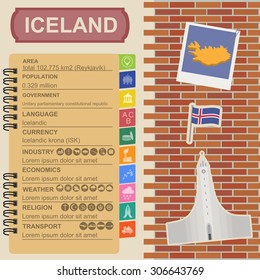 Iceland infographics, statistical data, sights. Vector illustration