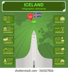 Iceland infographics, statistical data, sights. Vector illustration