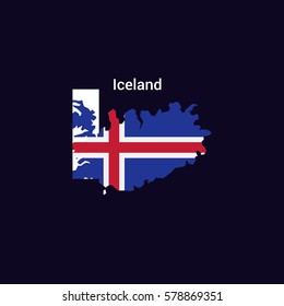 Iceland Initial Letter Country with Map and Flag Vector