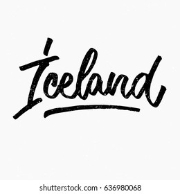Iceland. Ink hand lettering. Modern brush calligraphy. Handwritten phrase. Inspiration graphic design typography element. Cute simple vector sign.