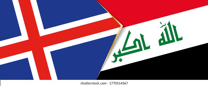 Island und Irak-Flaggen, zwei Vektorflaggen Symbol für Beziehung oder Konfrontation.