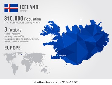 Iceland island world map with a pixel diamond texture. World geography.