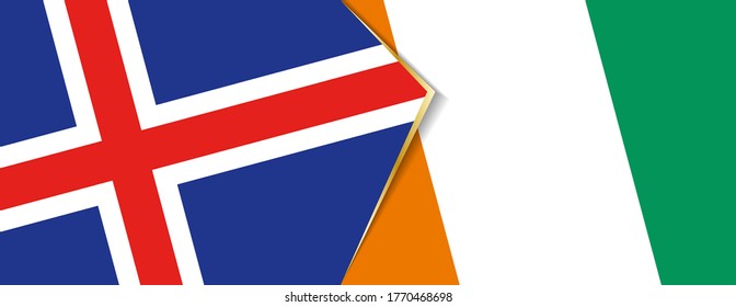 Island und Côte d'Ivoire, zwei Vektorflaggen Symbol für Beziehung oder Konfrontation.