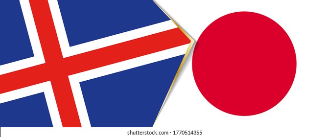 Iceland and Japan flags, two vector flags symbol of relationship or confrontation.